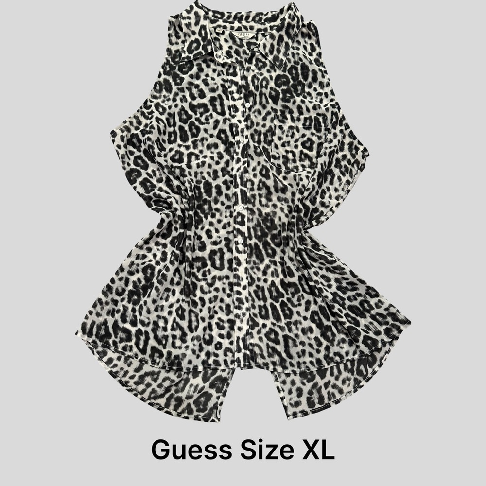 Guess Black and White Leopard Print Top